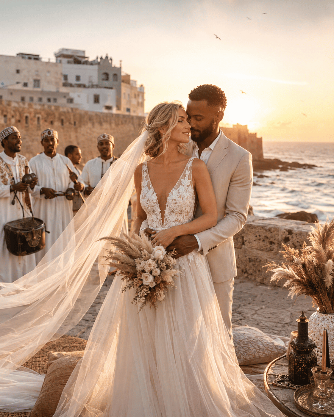 Luxury Essaouira coastal boho wedding atmosphere